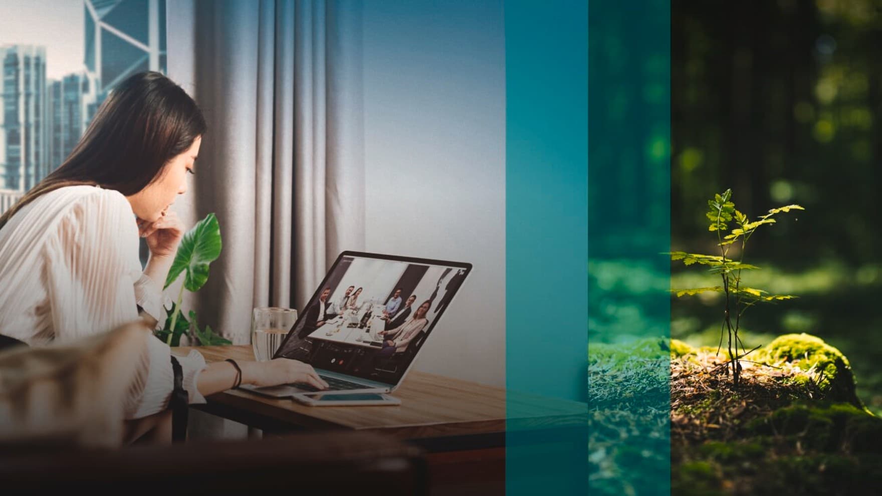 Eine Frau arbeitet an einem Laptop.