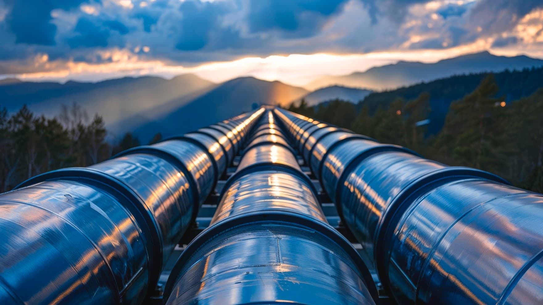 Drei überirdisch laufende Gasleitungsrohre