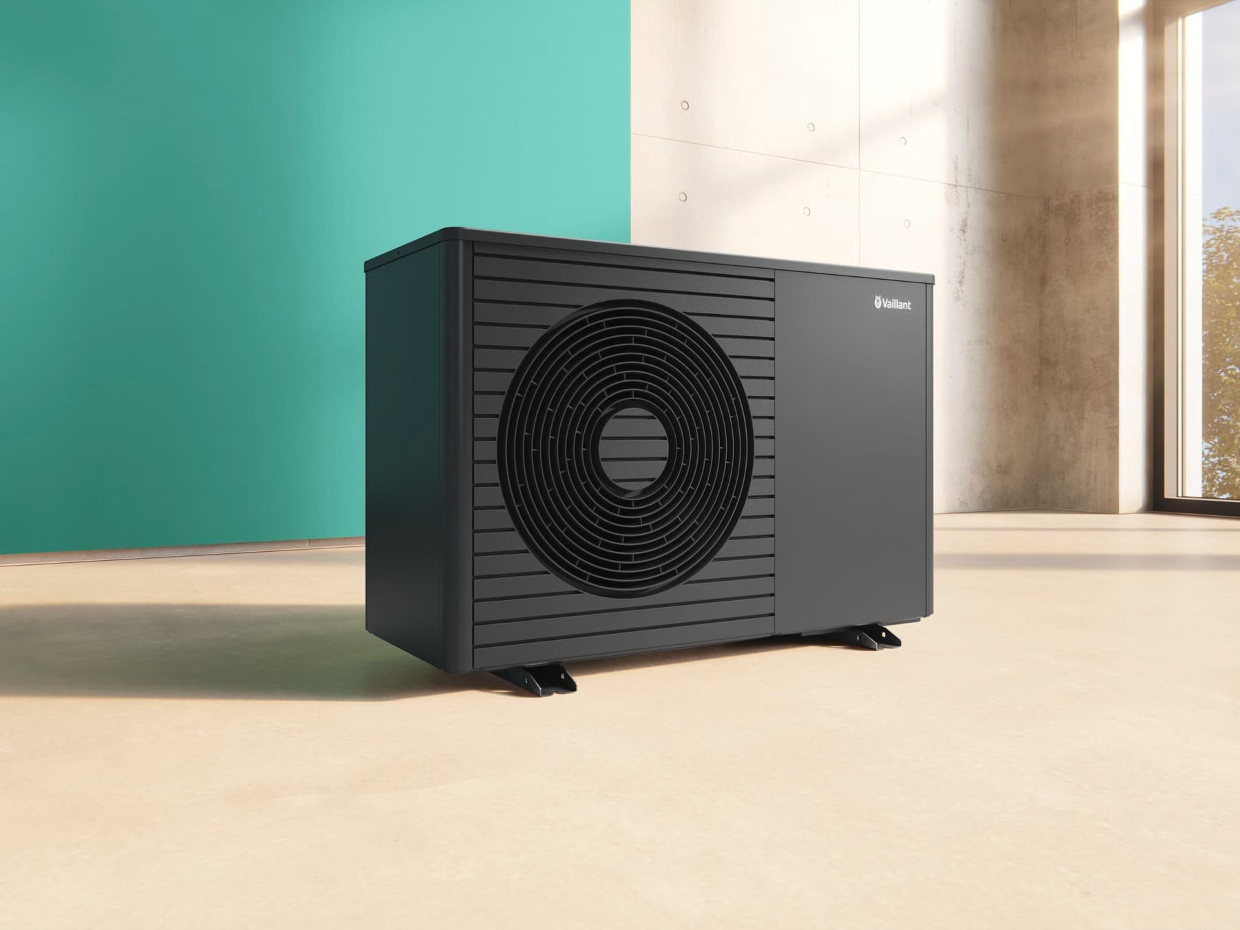 Produktbild einer schwarzgrauen Wärmepumpe Vaillant aroTHERM plus