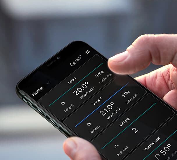 Ein Smartphone Display mit Temperatursteuerung für die Heizung.