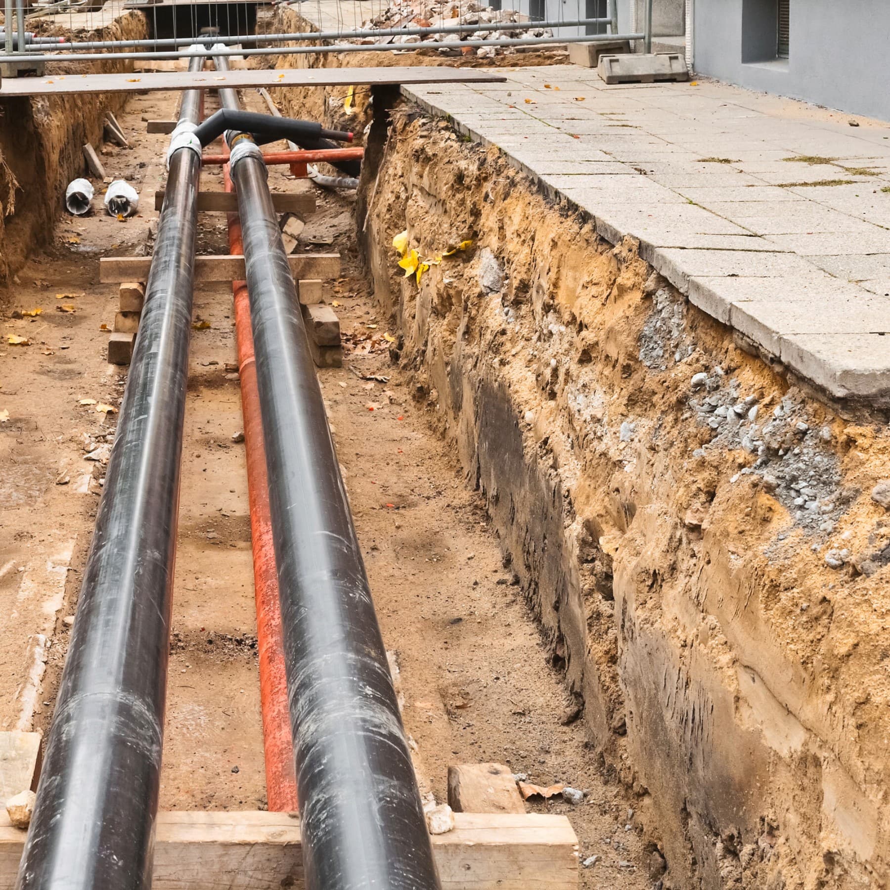 Für ein Fernwärmenetz werden Rohrleitungen verlegt