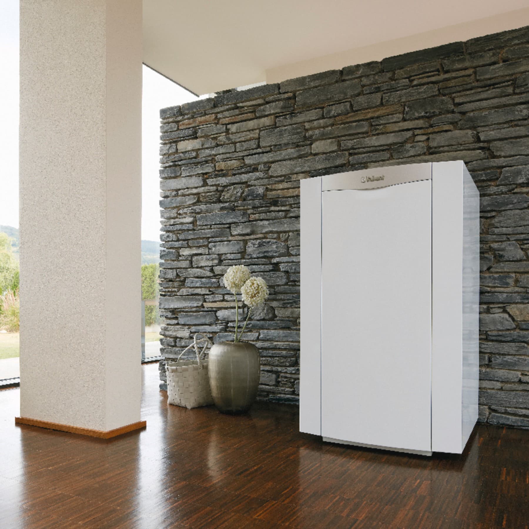 Eine Vaillant Ölheizung steht in einem Flur.