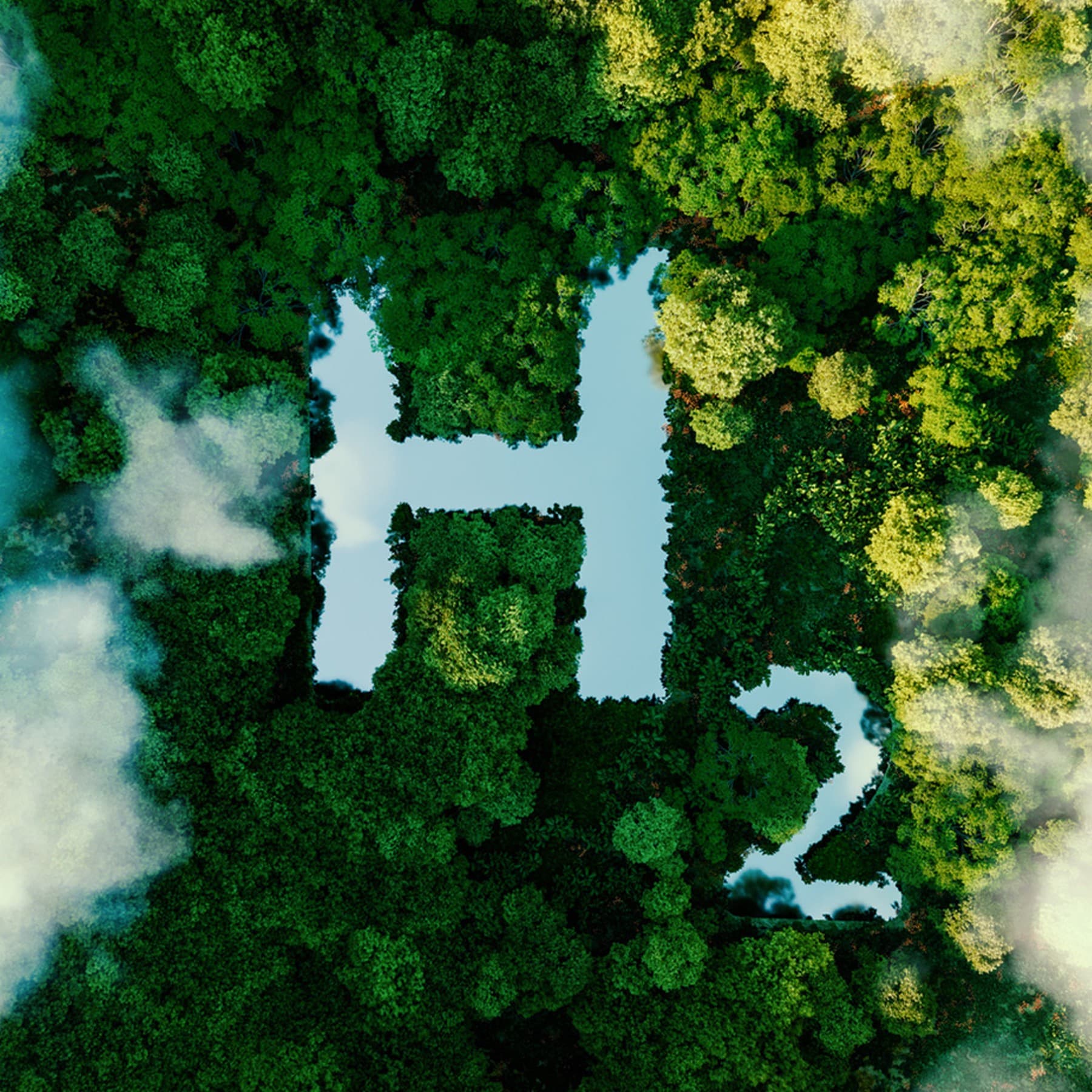 Chemisches Zeichen für Wasserstoff H2 auf grünem Hintergrund