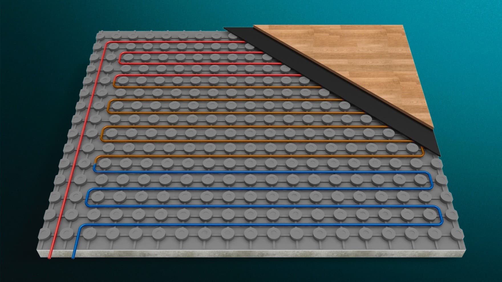 Grafik einer mäanderförmigen Fußbodenheizung