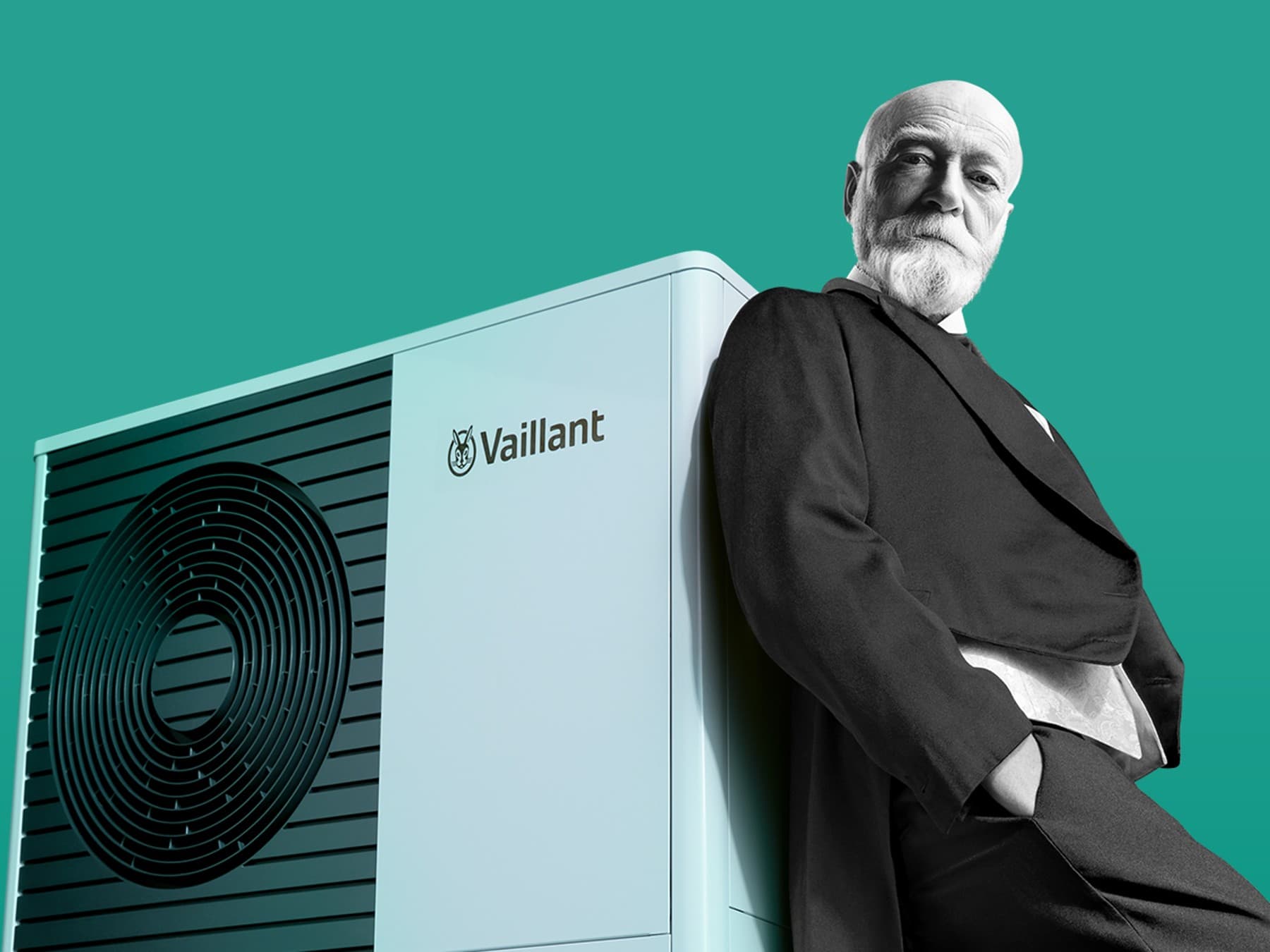 Johann Vaillant vor einer Vaillant Wärmepumpe