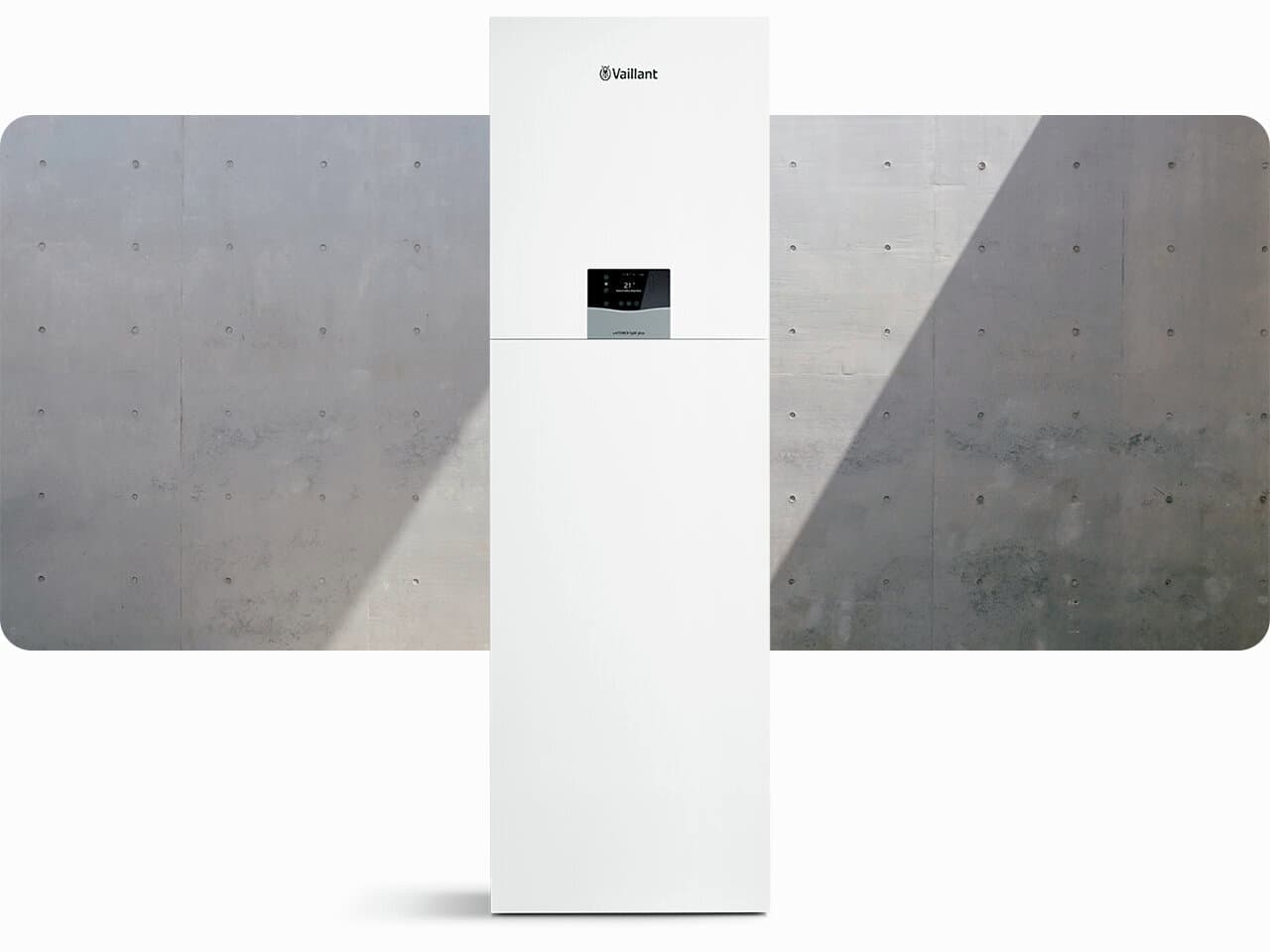 Hydrauliktower uniTOWER von Vaillant vor einem grauen Hintergrund