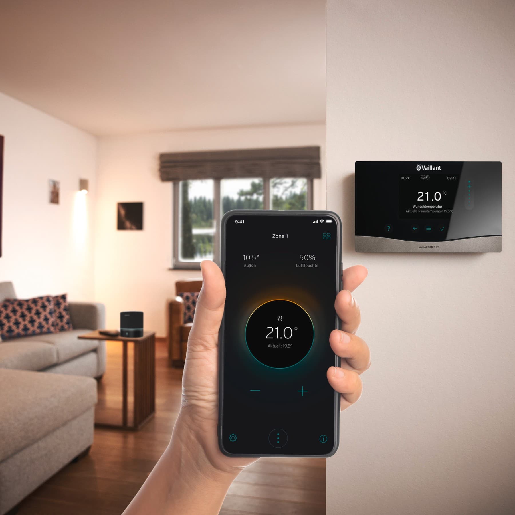 Bild von einem Smartphone, auf dem die myVAILLANT App geöffnet ist