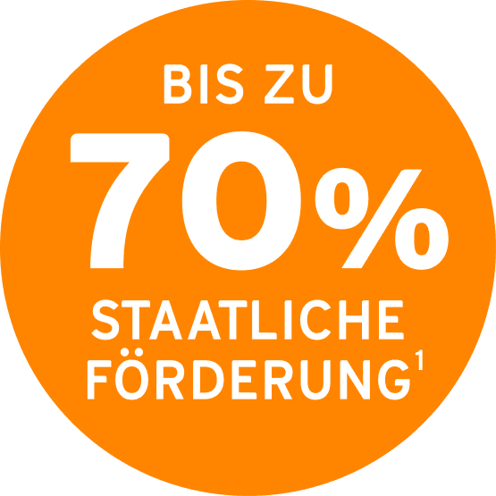 orangefarbener Störer "Bis zu 70% staatliche Förderung"