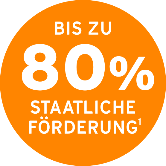 orangefarbener Störer "Bis zu 80% staatliche Förderung"